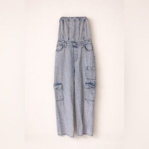 Wild Fable Denim Cargo Jumpsuit Strapless Overalls Light Wash Y2K Size S